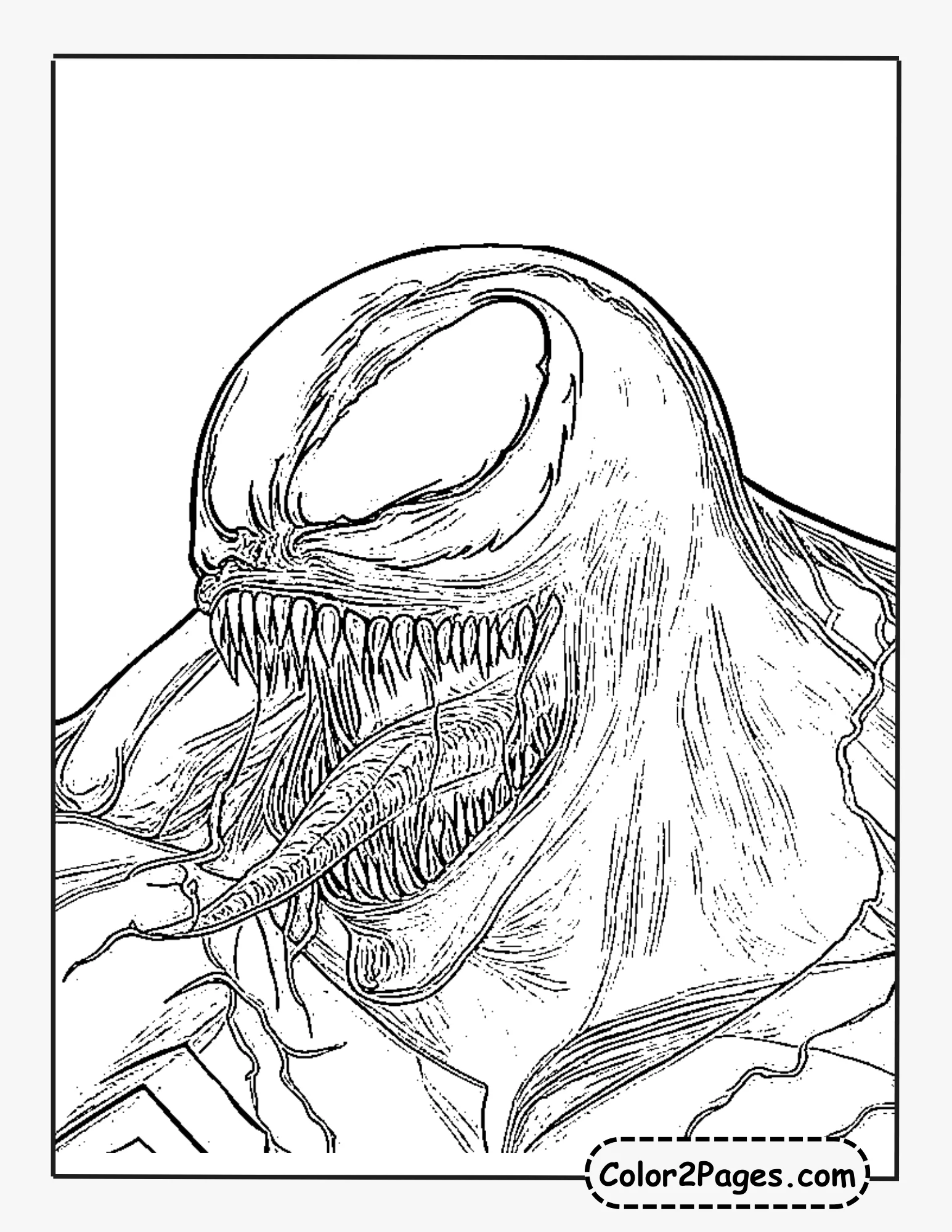 close-up Venom head and shoulders coloring pages
