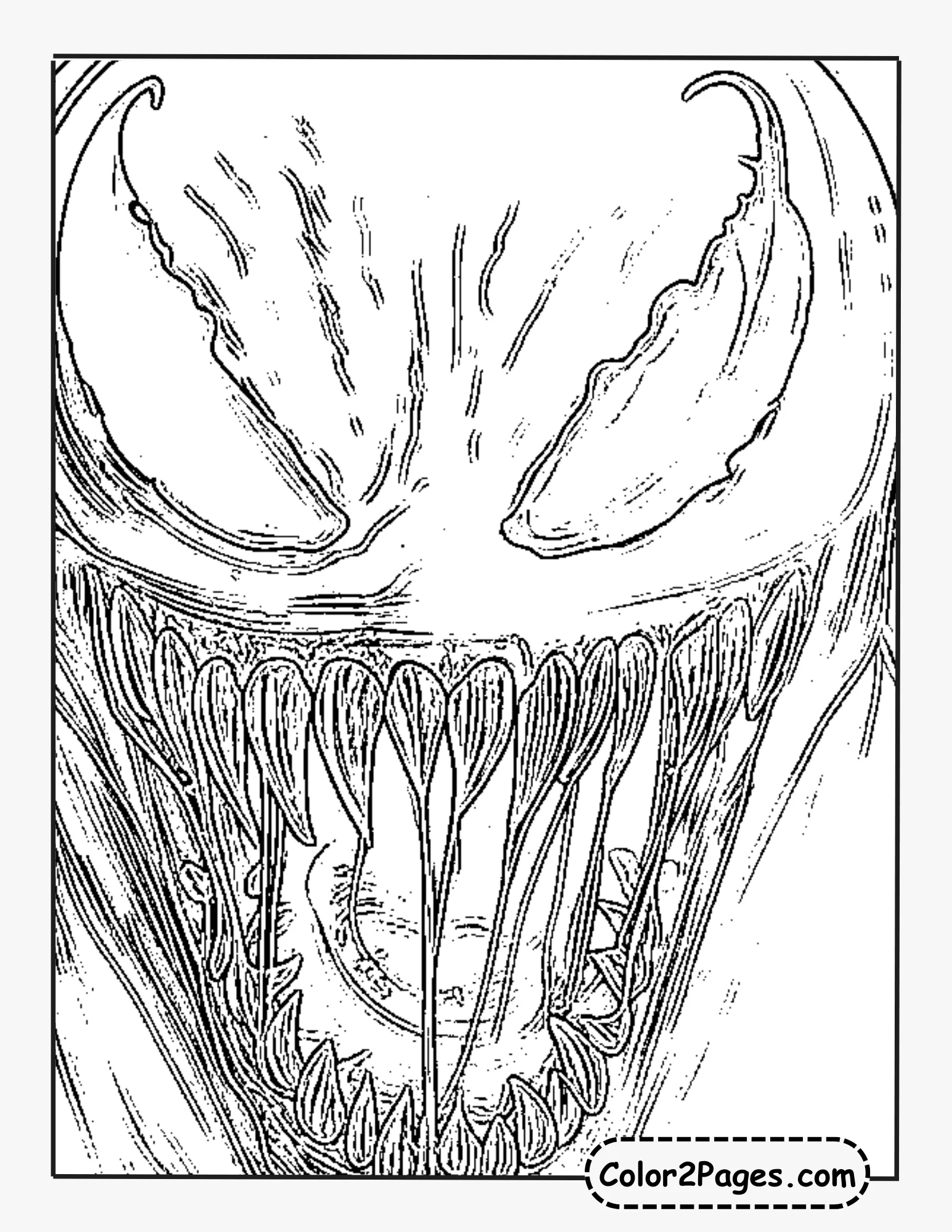 close-up of Venom's menacing face coloring pages