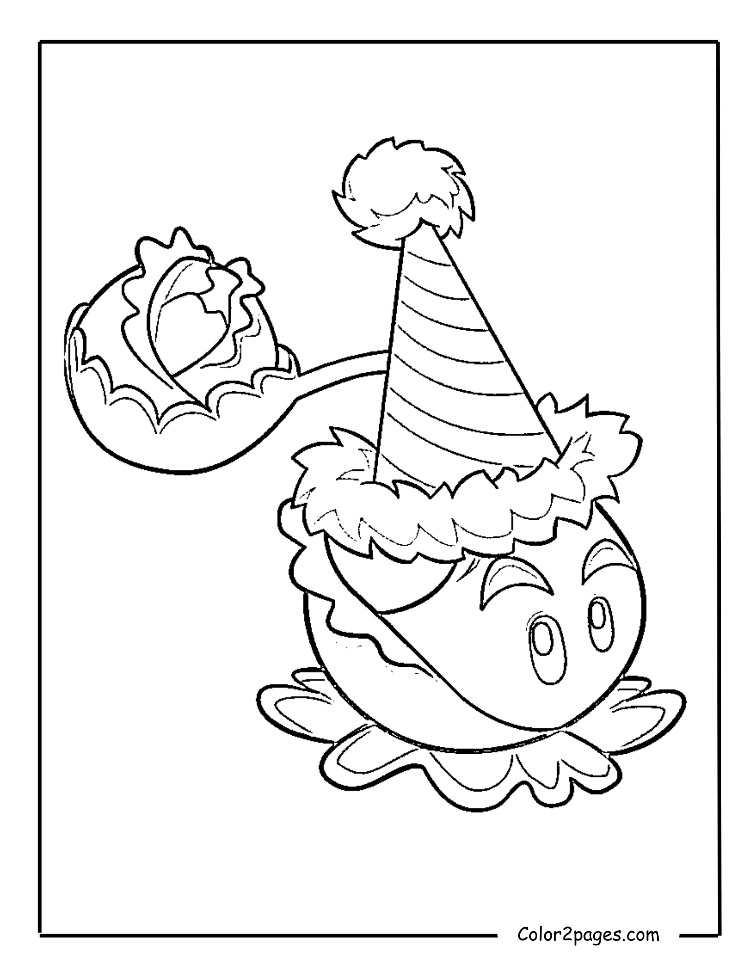 Cabbage-pult wearing a party hat from Plants vs. Zombies, a festive free coloring page.