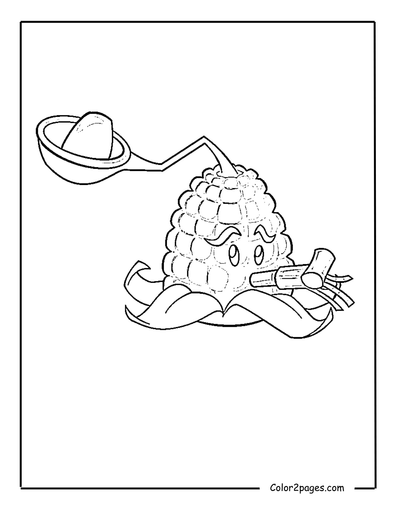 Kernel-pult, the corn-launching plant from Plants vs. Zombies, ready for free coloring.