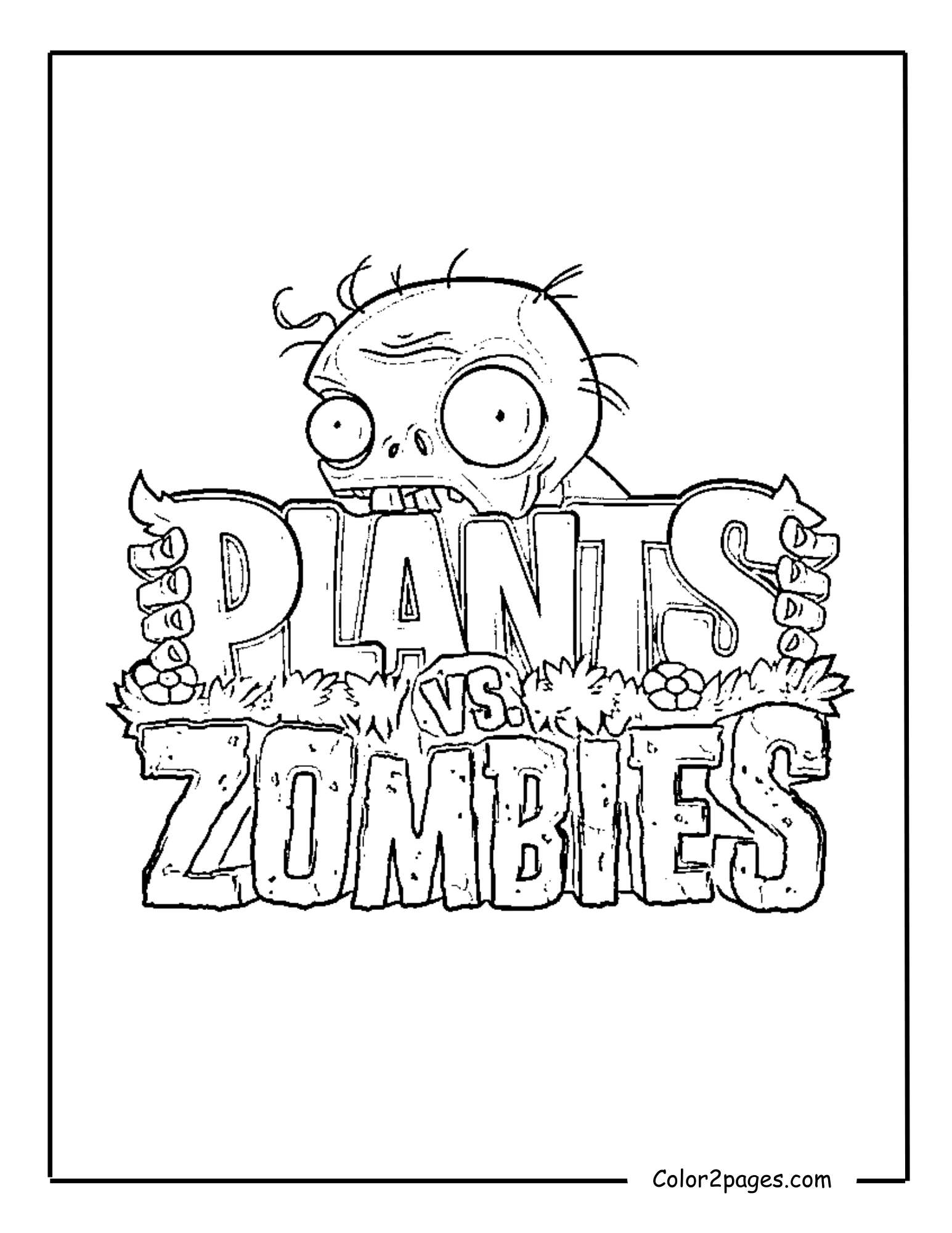 Plants vs. Zombies logo with a Zombie, perfect for a free coloring page.