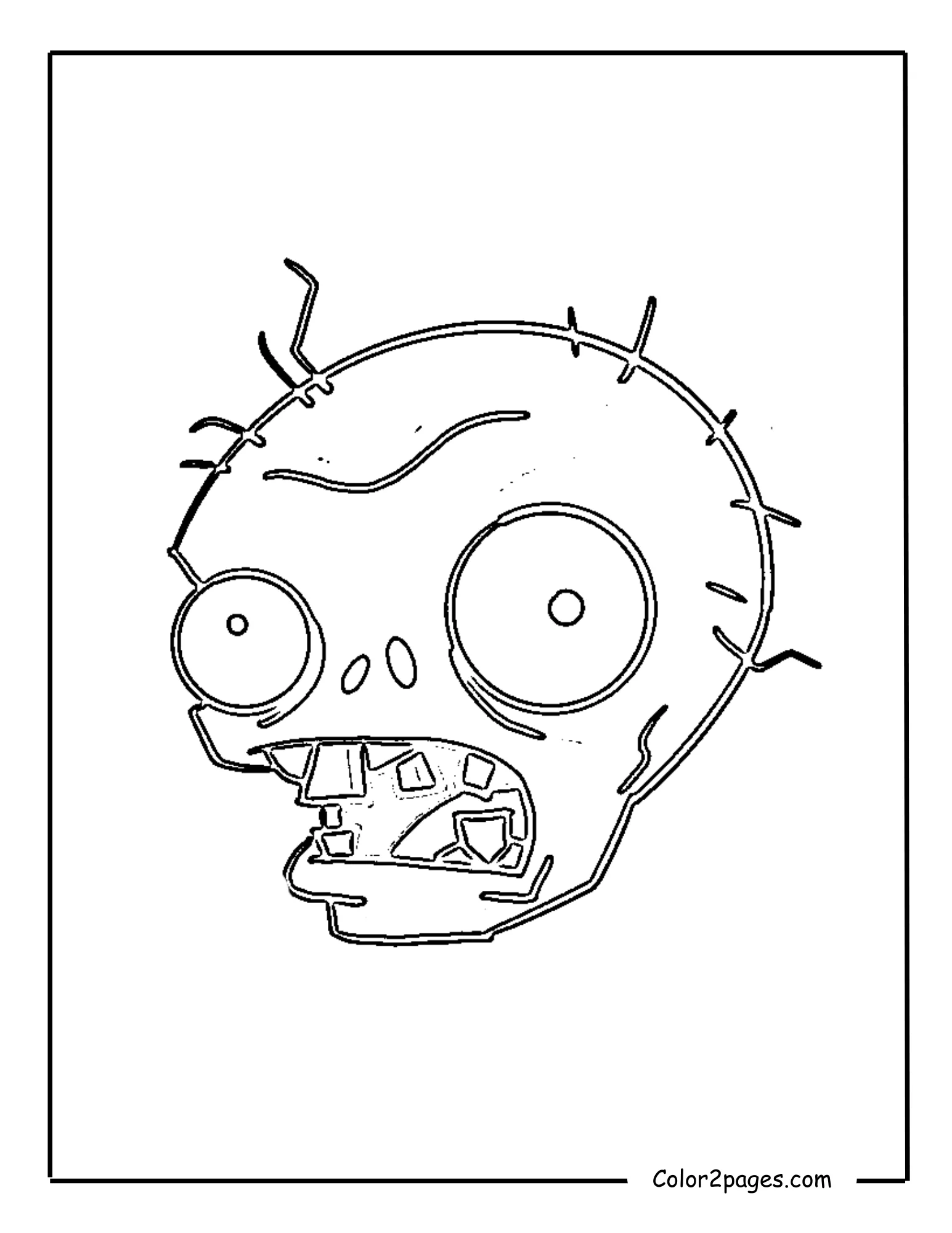 Basic Zombie head from Plants vs. Zombies, a simple free coloring page.