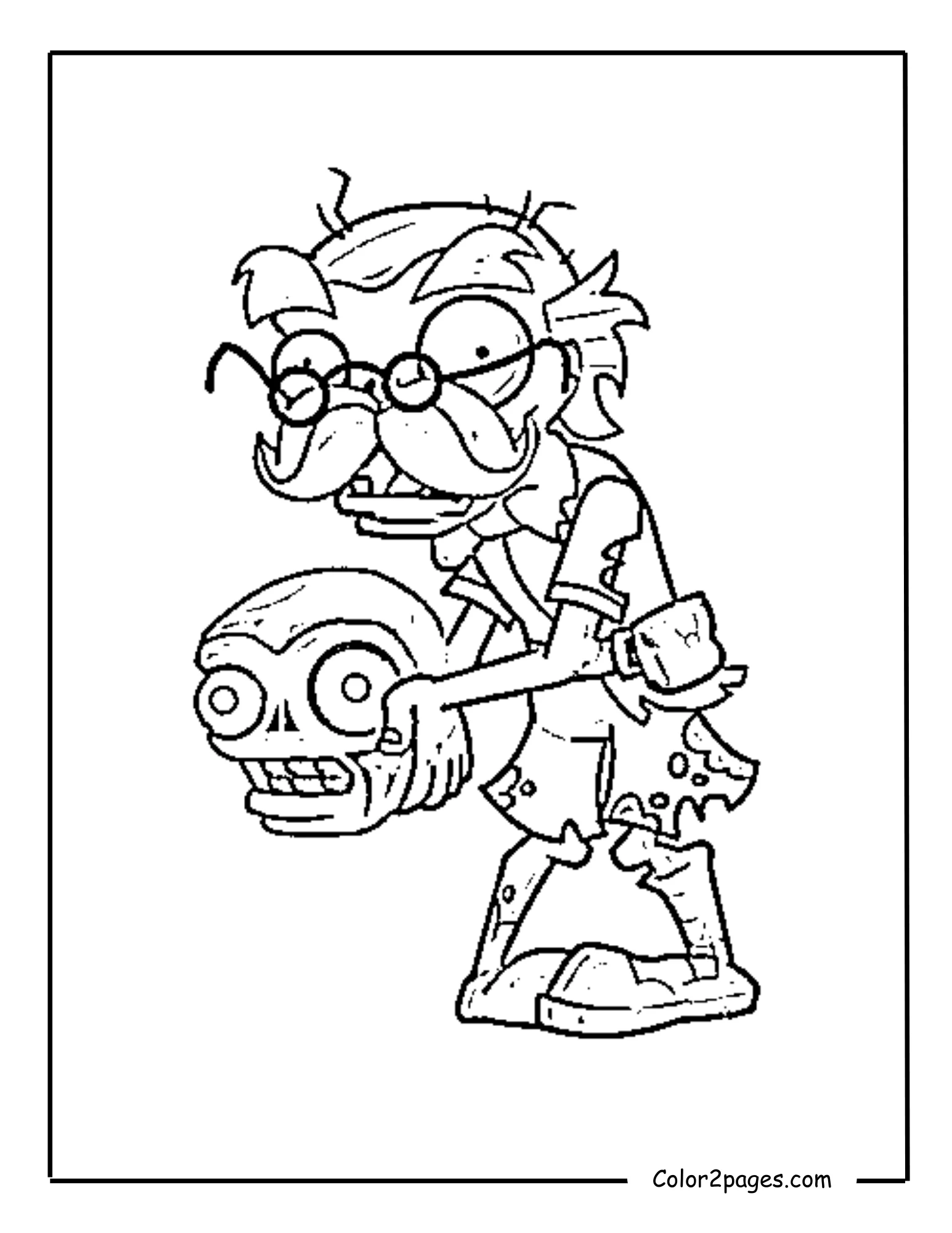 Archaeologist Zombie holding a Turquoise Skull from Plants vs. Zombies 2, ideal for free coloring.