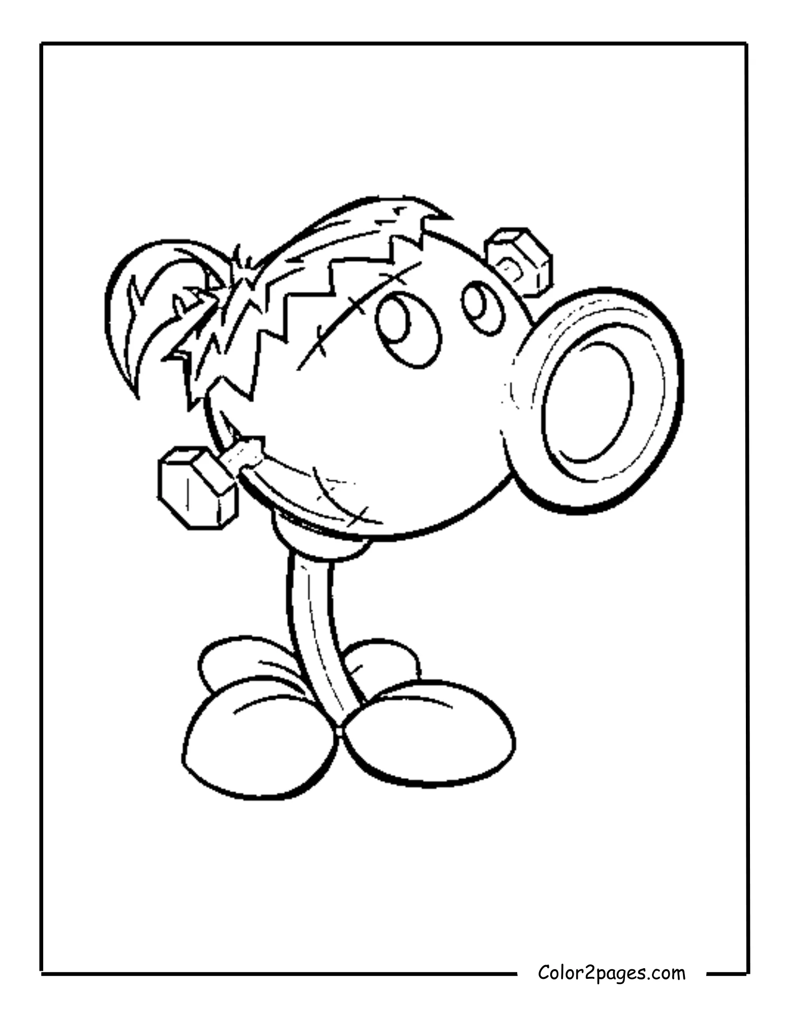 Peashooter in a Frankenstein costume from Plants vs. Zombies, a creative free coloring page.